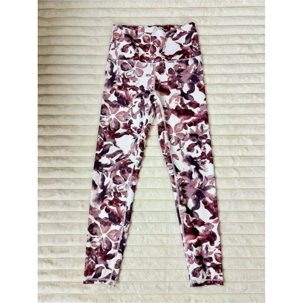 Women’s XS High-Waist Floral Print Leggings - Burgundy/White